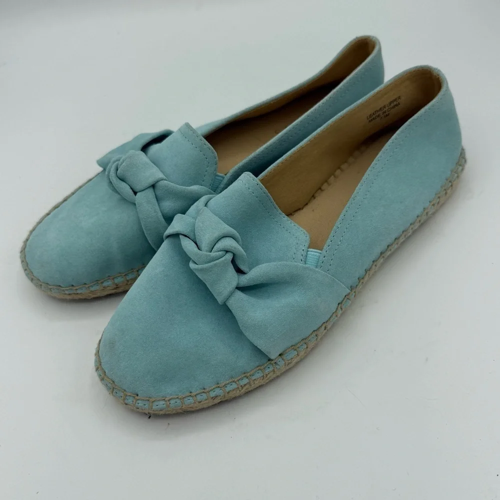 Talbots Izzy Knot Espadrilles Size 7.5 Shoes Aqua Suede Slip On Women’s